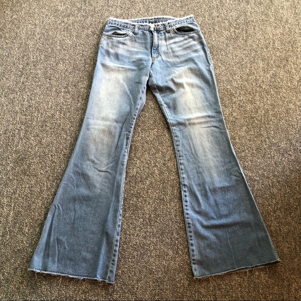 Vintage Oscar Washington Union Raw Hem Flare Bell Bottom Denim Jeans Size 28